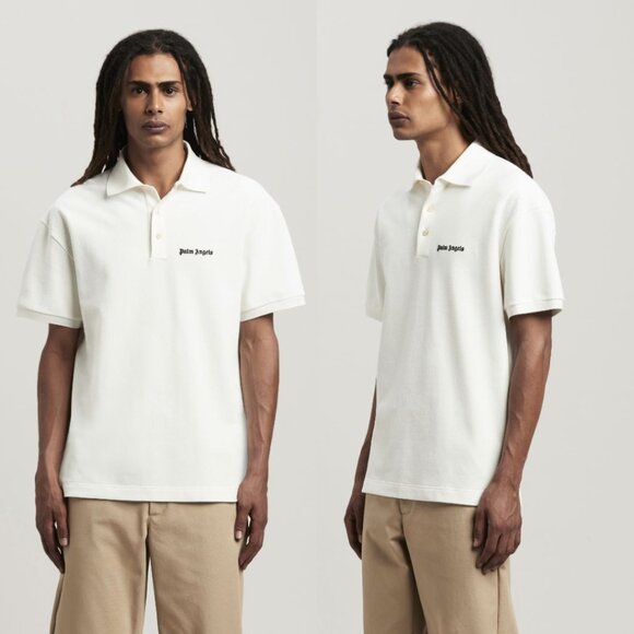 NWT Palm Angels Polo Shirt Classic Logo Off White Regular Fit Sz Large - Picture 1 of 8